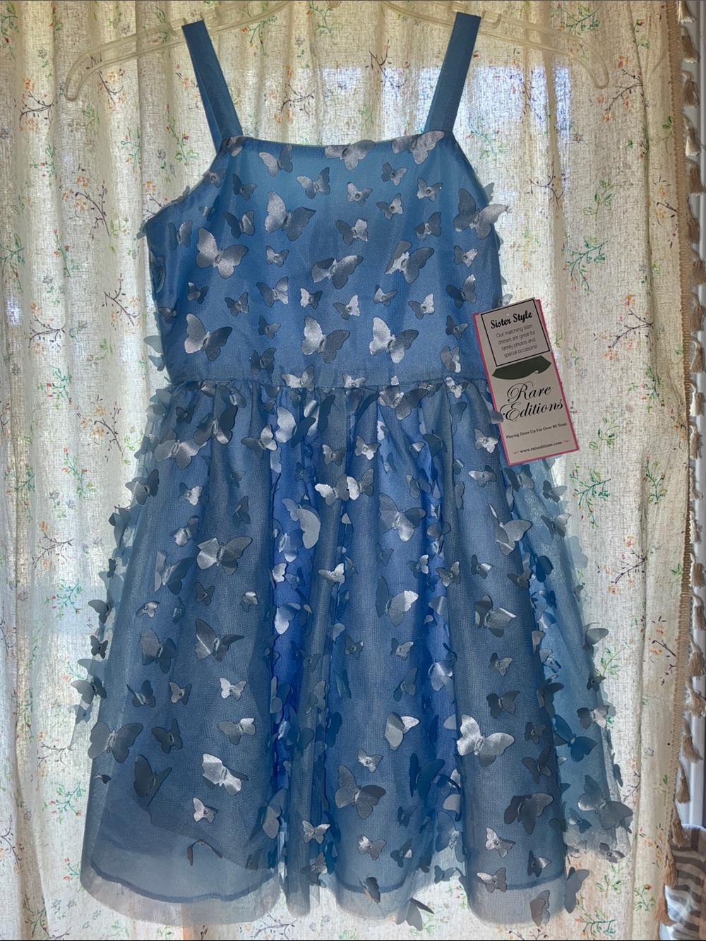 NWT Rare Editions Blue Butterfly Appliqué Tulle Dress Sz 10